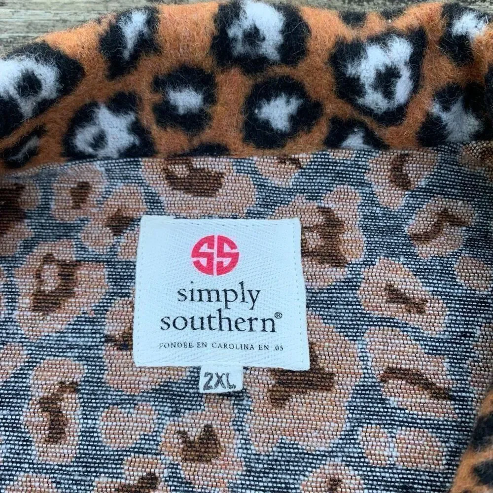 Simply Southern Leo Shacket Leopard Print, pockets, button up, 2XL - Picture 6 of 7